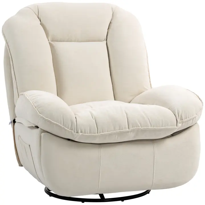 HOMCOM GARSillón de televisión  Sillón reclinable con función de descanso, función de balanceo, sillón de TV giratorio con muelles ensacados, reposapiés y bolsillo lateral, para sala de estar, crema - 1