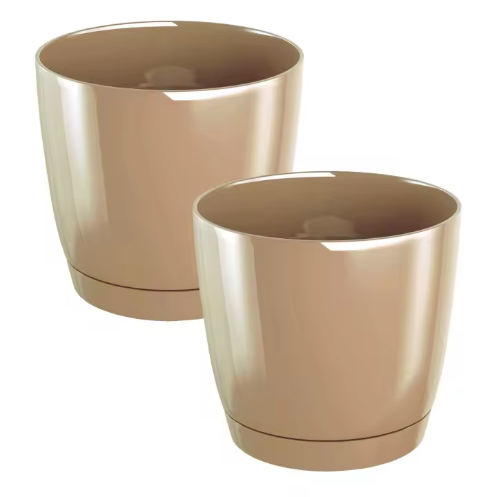 2x Maceta redonda de plastico WELLHOME Coubi Round P en color cafe con leche 13,5 (largo) x 13,5 (ancho) x 12,4 (altura) cm - 1