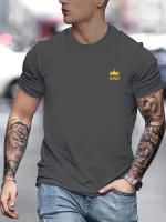 Camiseta De Algodón 100% Para Hombre Verano Estampado De Corona KING Cuello Redondo Manga Corta Casual Cómoda Transpirable - details 4