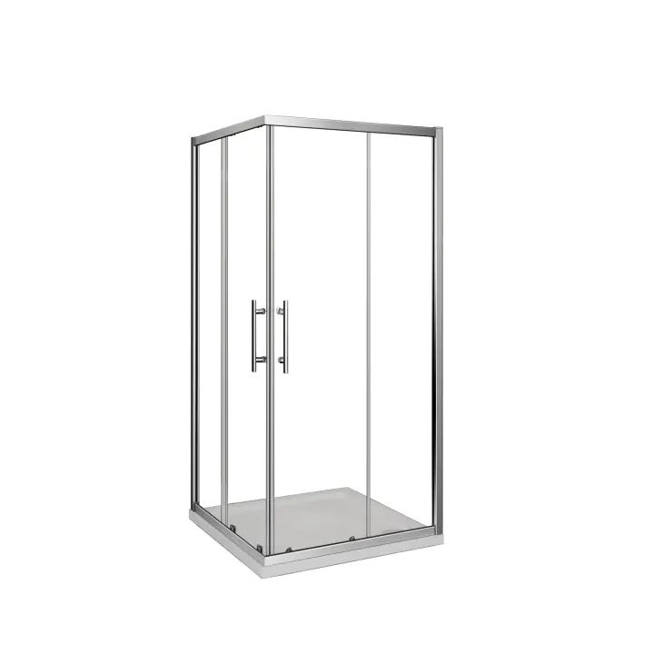 Mampara de Ducha Cuadrada Corredera,Perfil Cromado,Vidrio Templado 5mm,(680-700)x(680-700)x1850mm - 1