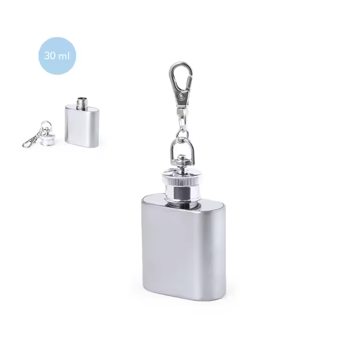 Lote de 10 a 50 Llaveros Petaca de Metal Acero Inoxidable de 30 ml capacidad en caja cartón de regalo kraft - Detalles para bodas, regalos y recuerdos invitados comuniones, navidades, detalles cumpleaños. hombres, mujeres, unisex - 1