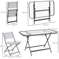 Outsunny Conjunto Mesa y 4 Sillas de Jardín Plegable Juego de Comedor de 5 Piezas con Mesa de Vidrio Templado Estilo Moderno para Terraza Patio Gris - details 2
