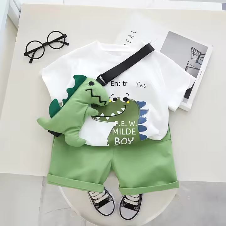Ropa De Verano Para Bebé Niño Casual Nueva With Dinosaurio Short Camiseta Y Pantalones 2 Piezas Algodón Ropa Infantil - 1