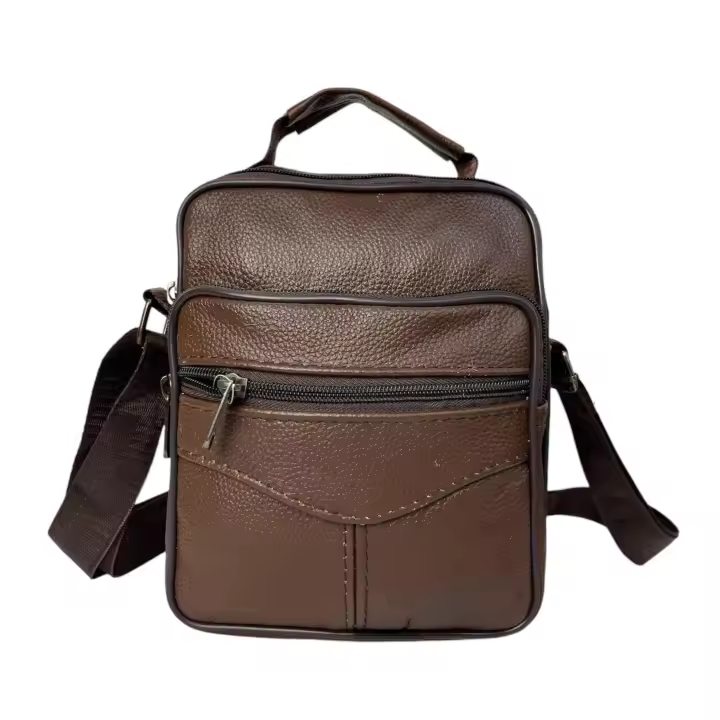 MEJORADA DL-68 Bolso de hombro de cuero genuino para hombre, bandolera Vertical de piel auténtica multibolsillo para hombre - 1