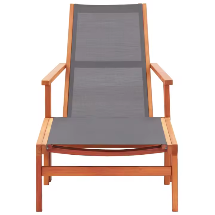 Silla de Jardín con reposapiés Madera Eucalyptus textilene Gris - 1