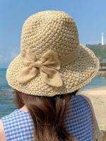 Sombrero De Paja Hecho a Mano Para Mujer Moda Verano Con Lazo Plegable Protección Solar Panamá Amplia De Pico Sombrilla Para Playa Y Uso Diario - details 5