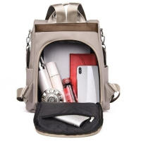 Mochila De Mujer Casual Sencilla De Color Sólido Bolso Escolar De Moda Gran Capacidad Adecuado Para Viajes Mochila De Hombro Para Dama Negro Caqui - details 12
