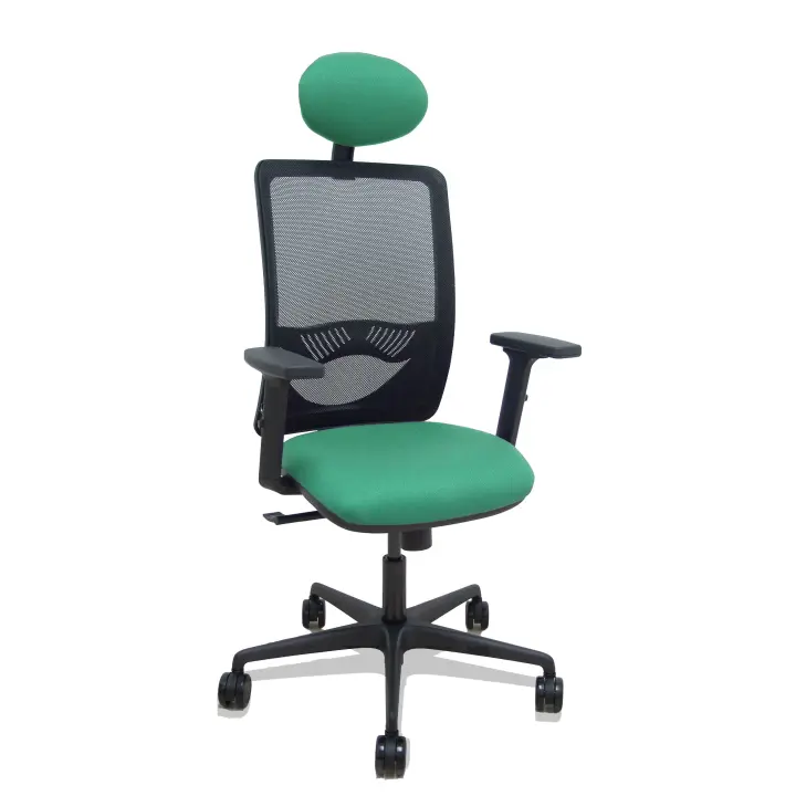 Silla Zulema sincro malla negra asiento bali verde esmeralda brazos 2D ruedas 65mm cabecero - 1