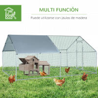 PawHut Gallinero Exterior Grande de Metal Galvanizado  Jaula de Aves con Puerta Cubierta de Tela Oxford Resistente a los Rayos UV y al Agua para Patio Plata - details 5