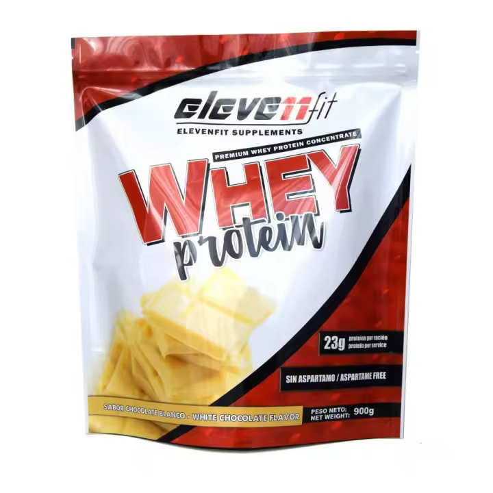 Eleven Fit Proteina Whey Pro, Concentrado de Suero / Aumenta Masa Muscular / BCAA's y Antioxidantes / Refuerza Huesos y Defensas / Bajo en Grasas y Carbohidratos, Sabor Chocolate Blanco, 900GR - 1