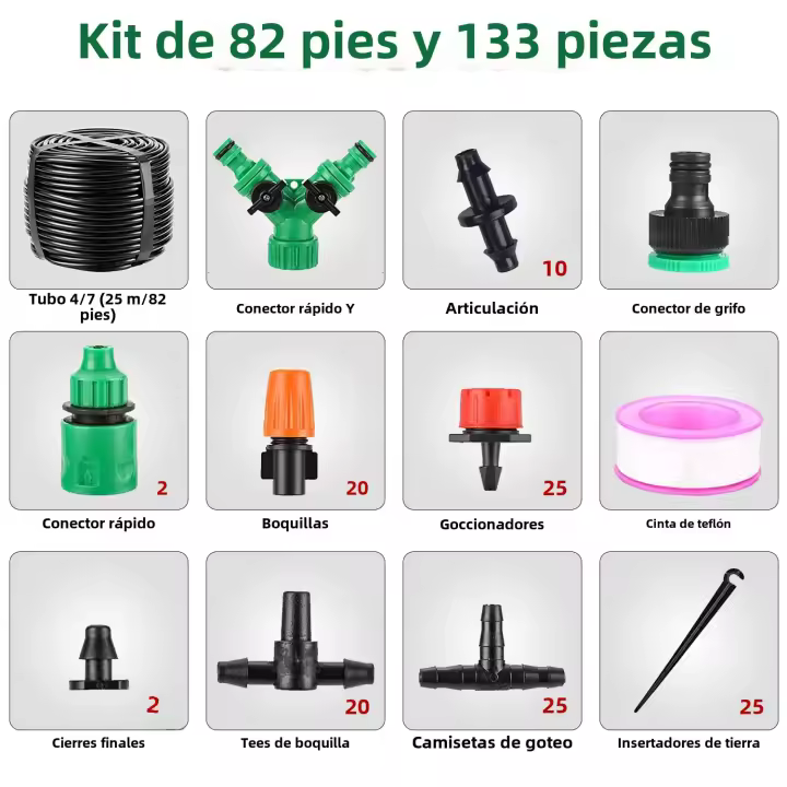 Sistema De Riego Para Jardín Kit De Riega Drip Con Tubo Automático Ajustable Instalación Sencilla Ahorro De Agua Herramientas De Jardinería - 1