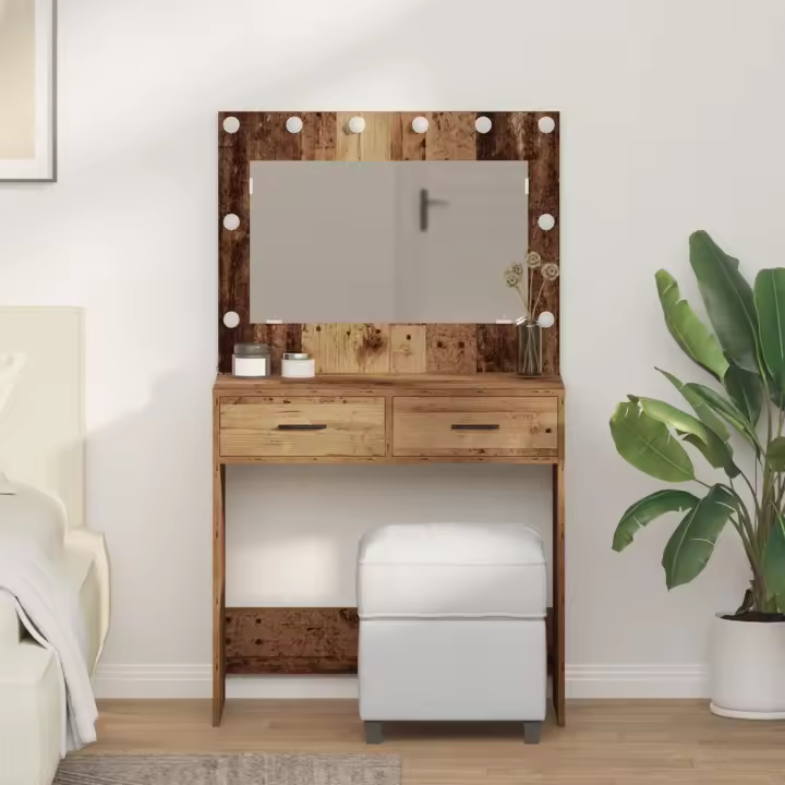Mesa de Maquillaje vidaXL con Luces LED Madera Vieja 78,5x41x135 cm - 1