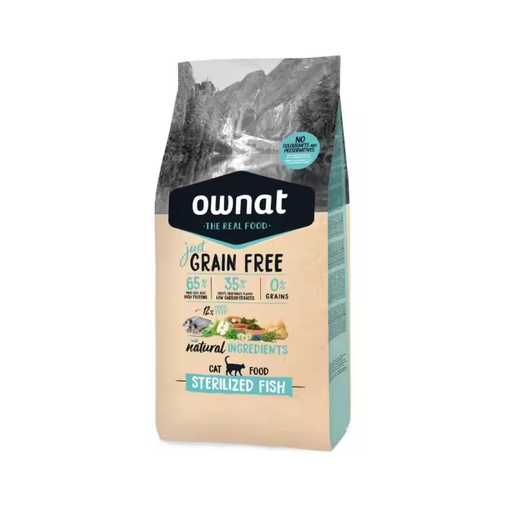 8 Kg - OWNAT Just Grain Free Sterilized Fish Pescado pienso para gatos - 1