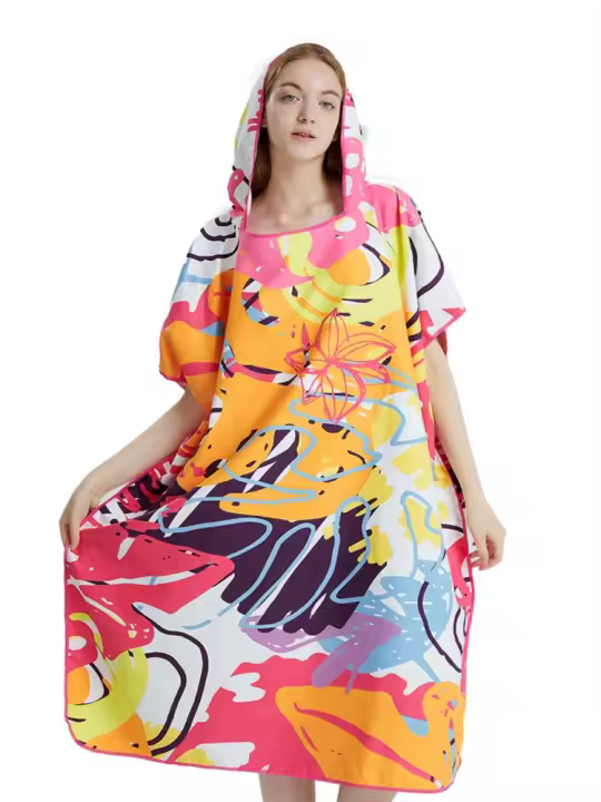 Poncho Toalla Rápida De Secado Microfibra Para Playa Y Natación Robe De Baño Para Adultos Con Capucha Toalla De Natación - 1