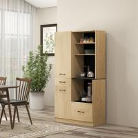 HOMCOM Alacena de Cocina Moderno Armario de Cocina con 2 Cajones 2 Armarios y 4 Estantes Abiertos Mueble Buffet de Cocina para Comedor Salón 90x40x170 cm Roble y Negro - details 1
