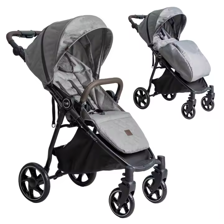 Niu – Silla de Paseo Cochecito de bebé VentT+ Capota XXL – Respaldo y Reposapiés ajustasble – Amortiguación 4 ruedas y chasis de aluminio – plegado compacto – Mosquitera y plástico de lluvia - 1