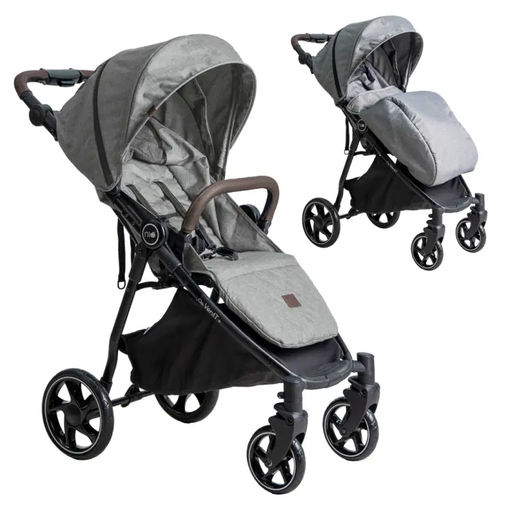 Niu – Silla de Paseo Cochecito de bebé VentT+ Capota XXL – Respaldo y Reposapiés ajustasble – Amortiguación 4 ruedas y chasis de aluminio – plegado compacto – Mosquitera y plástico de lluvia - 1