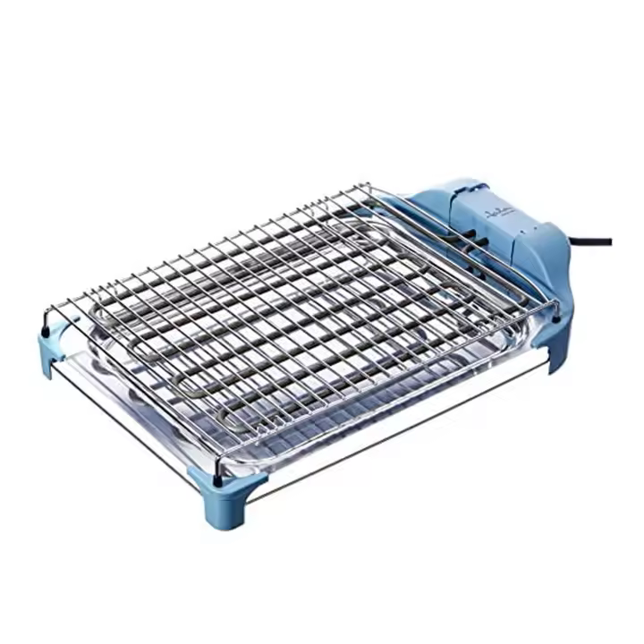 Jata BQ5101AM Barbacoa Eléctrica Sin Humo para usar en interiores, Sin humos ni olores, Totalmente desmontable, Fácil limpieza, Antiadherente, 2400 W, Acero Inoxidable, Azul - 1