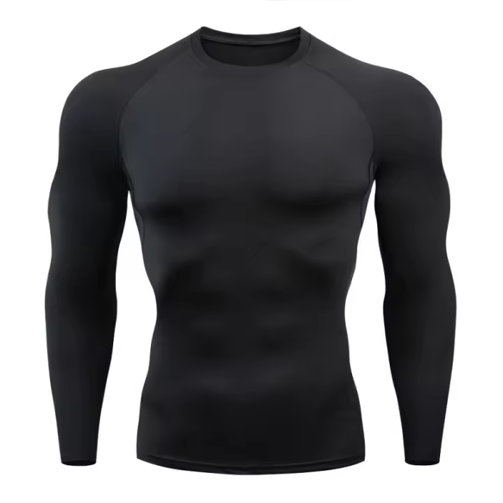 Camiseta Deportiva Para Hombre Secado Rápido Manga Larga Compresión Para Correr En La Pista Y Entrenamiento En El Gimnasio Top Antiarrugas - 1