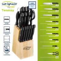 Tacoma de madera con 15 Cuchillos de Acero Inoxidable + Juego de Cubiertos 24 Piezas Acabado Mate San Ignacio - details 1