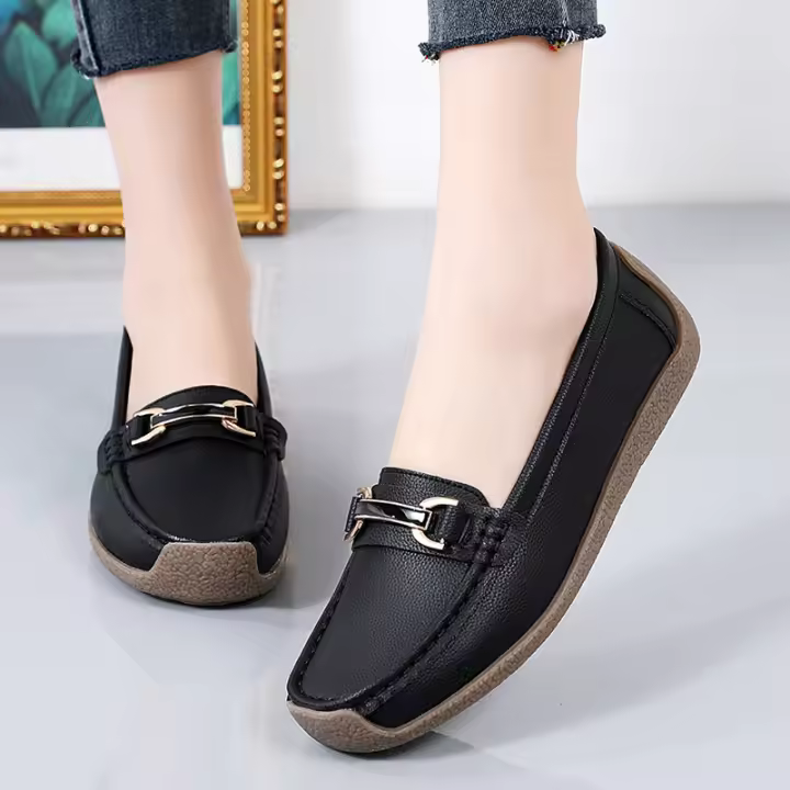 Zapatillas Casuales Para Mujer 2024 Talla Grande Zapatos Planos Slip-on Mocasines De Cuero Genuino Barco Zapatos Casuales De Primavera/Otoño - 1