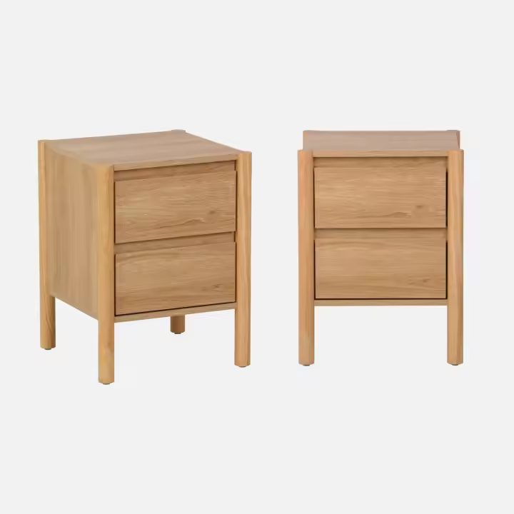 sweeek - Mesita con decoración madera y 2 cajones, set de 2 , Harmony , 42x42x55 - 1