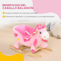 HOMCOM Caballito Balancín para Bebés 18-36 Meses Caballo Balancín en Forma de Unicornio con Música Cinturón de Seguridad Manillar y Reposapiés Carga 30 kg 65x35x45 cm Rosa - details 5