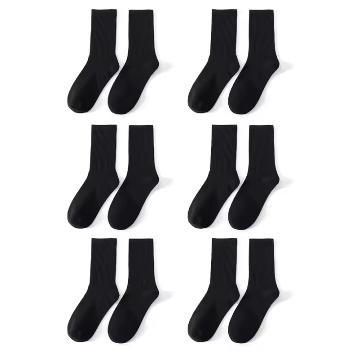 6 Pares De Calcetines De Tubo Medio Para Hombres Y Mujeres En Colores Sólidos Blanco Y Negro Absorbentes De Sudor Transpirables Y Casuales - 1