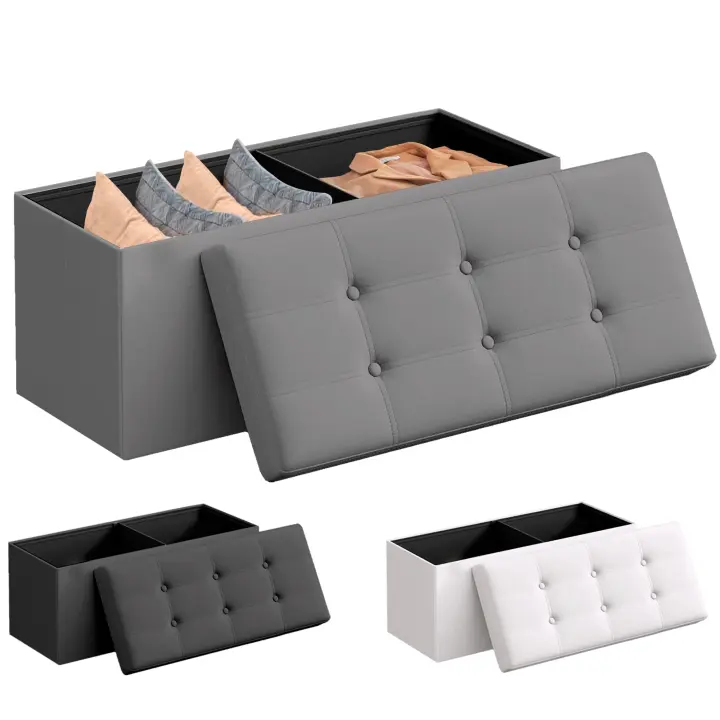 JUPPLIES Puff Almancenaje Acolchado de 80L - Baul Almacenaje Dormitorio - Banco de Almacenaje con Capacidad de Carga 300 kg - Tapizado PVC - Mueble Almacenaje Juguetes Infantil - 1