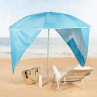 Aktive - Sombrilla playa 2 en 1 con paravientos 200 cm, mástil aluminio, protección solar UV50 con revestimiento plateado, 8 varillas fibra vidrio, diseño portátil, funda transporte incluida, accesorios verano, sombrillas - details 1