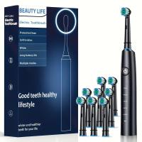 Cepillo De Dientes Eléctrico Rotativo Profundo Limpieza Blanqueamiento Para Adultos Ultrasonido Con 4/8pcs Cabezas De Repuesto - details 0