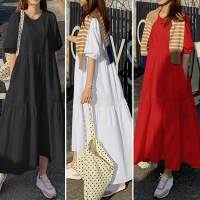 Vestido Largo Casual De Verano Para Mujer ZANZEA 2023 Con Manga Corta Y Cuello Redondo Sobredimensionado Vestidos Femme Elegante Sólido - details 1