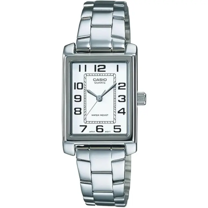 Reloj Casio Mujer Acero Retro Rectangular, Blanco, Numeros Ltp-1234pd-7beg - 1