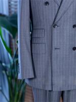 Traje De Novio Clásico Para Hombre 2pcs Gris Rayado Traje De Negocios Doble Botón Pantalones Y Chaqueta Personalizados Para Fiesta Formal Y Boda - details 4