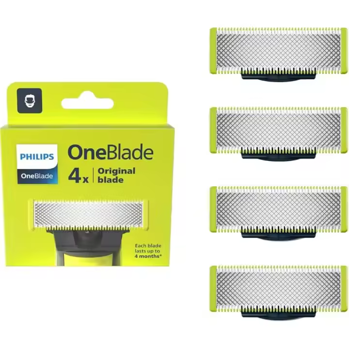Philips OneBlade QP440/50 – Pack 4 Cuchillas de Repuesto | Tecnología 360 para un afeitado preciso | Compatible con todos los mangos OneBlade | Hasta 4 meses de uso por cuchilla | Uso en seco y húmedo - 1