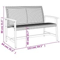 vidaXL Banco de jardín madera de acacia y ratán PE negro 112 cm - details 7