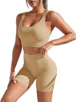 Nuevo Lote De Conjunto De Yoga Fitness Para Mujer Cintura Alta Sin Costuras Secado Rápido Absorción De Humedad Estilo Moderno - details 3