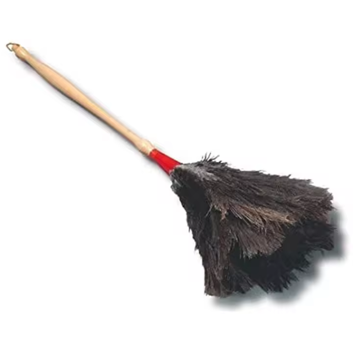 Plumero koronis con plumas naturales de avestruz mango madera 40 cm - 1