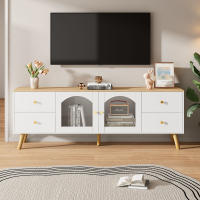 Mueble TV with almacenamiento, decorative mueble with 2 Puertas laterales Cristal Templado, entretenimiento TV Mesa decorative en Diseño Curvo, adecuada para Comedor, Salón, Zona de entrada, decoración en Madera Blanca - details 0