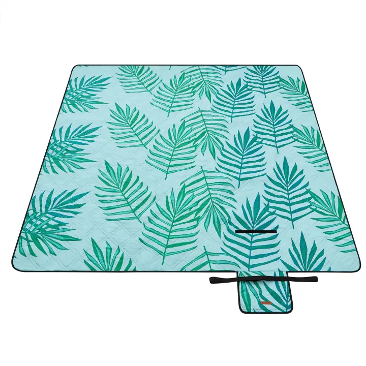SONGMICS Manta de Picnic, 200 x 200 cm, Manta de Camping Grande, para Parque, Jardín, Playa, Impermeable, Lavable a Máquina, Plegable, Motivo de Helechos y Azul Claro/Motivo de Helechos y Gris/Motivo de Helechos y Rosa/Motivo de Helechos y Verde - 1