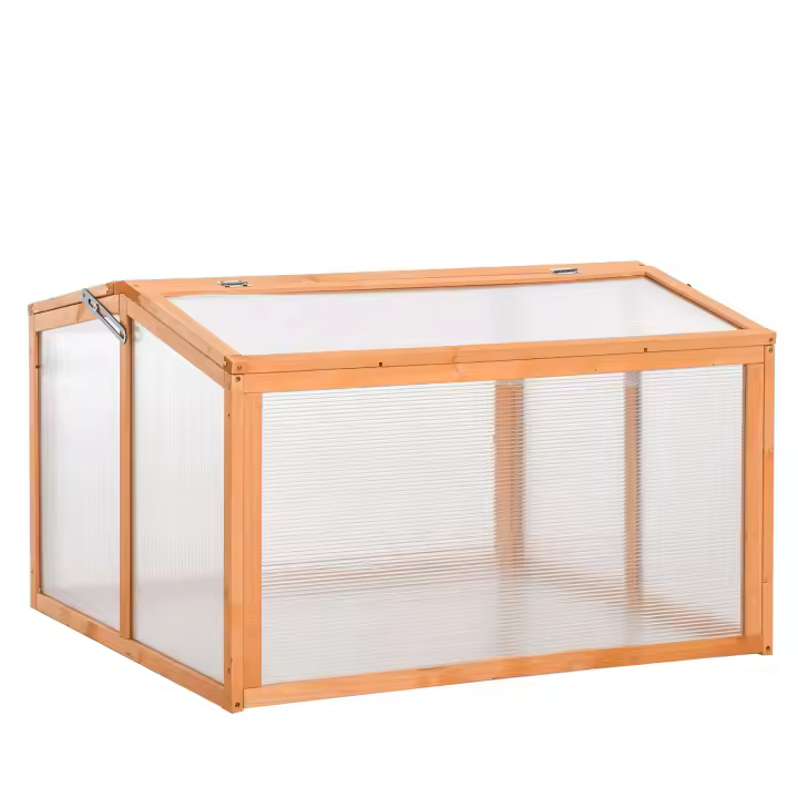 Outsunny Cold Frame Invernadero Cold Frame Box Parterre Cama de Plantas con Cubierta de Madera y Policarbonato Resistente a la Intemperie 90 x 80 x 58 cm - 1