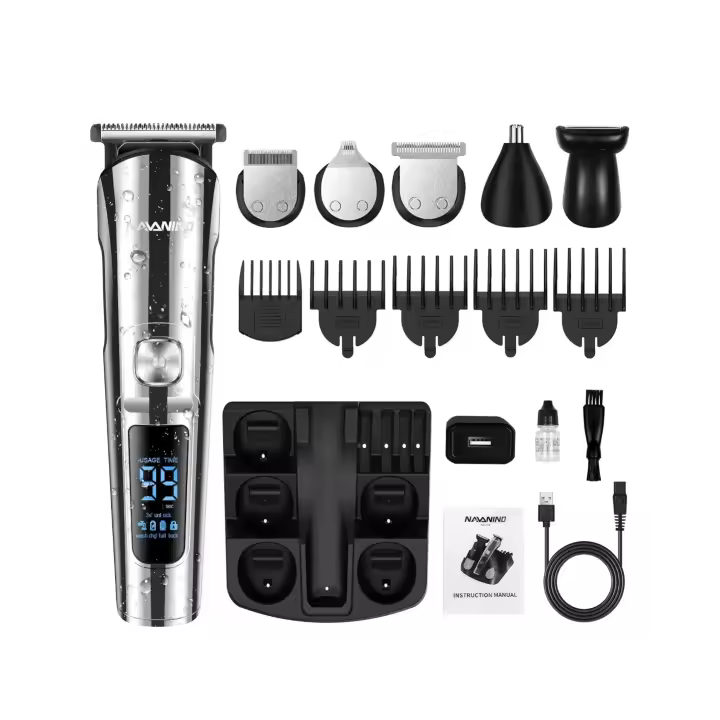 NAVANINO Cortapelos Recortadora de Barba para Hombres de Cabello Nariz Corporal Todo en 1 Kit de Aseo USB Recargable, Negro - 1