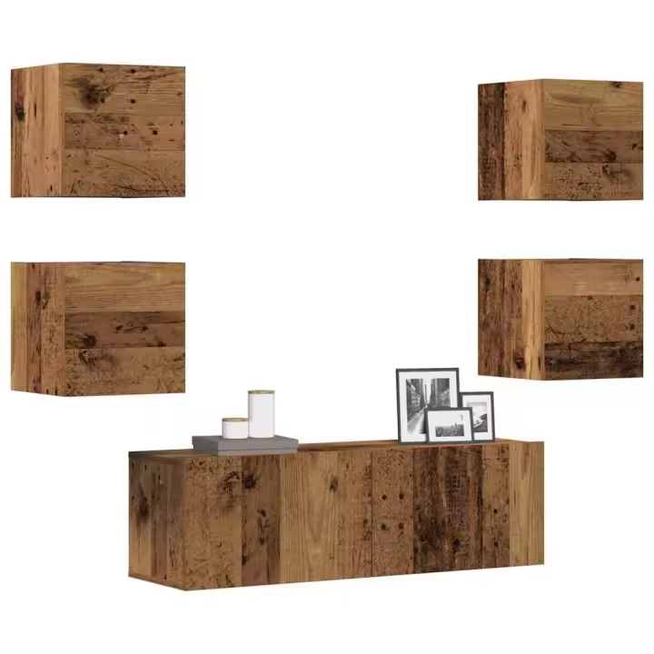 vidaXL Conjunto de mueble de TV 5 piezas montado la pared madera vieja - 1