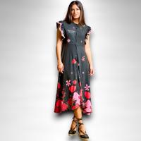 Vestido Paula Anabel Lee Mujer | Floral Rojo Rosa Asimétrico | Tejido Mágico Tirantes Volantes - details 1