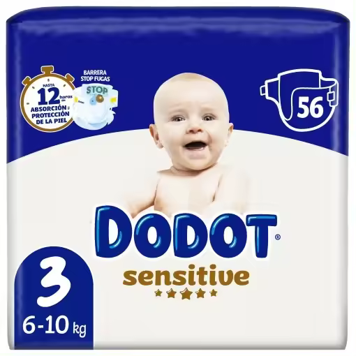 Pañales Dodot Sensitive T1(2-5KG) 84ud -T2(4-8KG) 80ud-T3(7-11KG)1PACK*56 total 112ud-T4(10-15KG)1PACK*48 total96ud-T5(12-17KG)1PACK*44 total 88ud-T6(14+KG)1PACK*41 total 82ud - 1