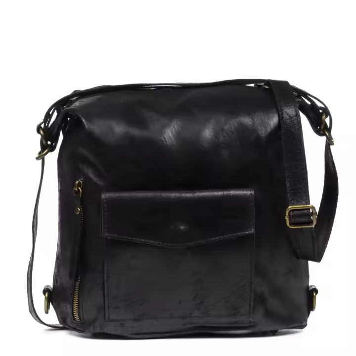 Firenze Artegiani. Irene Bolso de Hombro Mochila Mujer.Piel auténtica Gamuza Lavado a la Piedra. Made in Italy. Vera Pelle Italiana. - 1