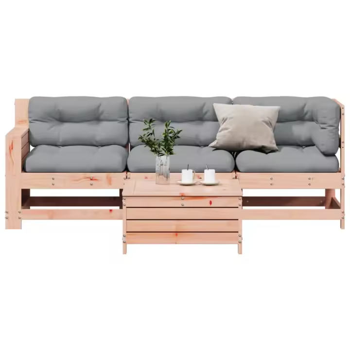 vidaXL Juego de muebles jardín 4 pzas y cojines madera abeto Douglas - 1