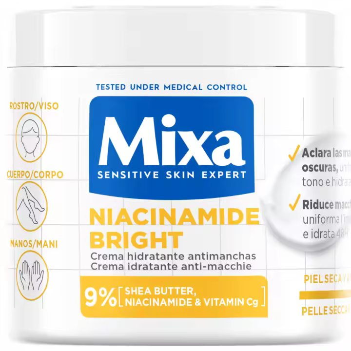 MIXA | Crema, Loción Corporal y/o aceite corporal anti estrias con niacinamida antimanchas e iluminadora para una piel sana, radiante y un tono uniforme. - 1