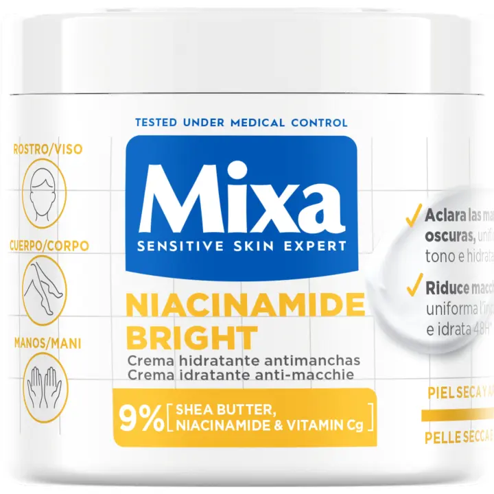 MIXA | Crema, Loción Corporal y/o aceite corporal anti estrias con niacinamida antimanchas e iluminadora para una piel sana, radiante y un tono uniforme. - 1