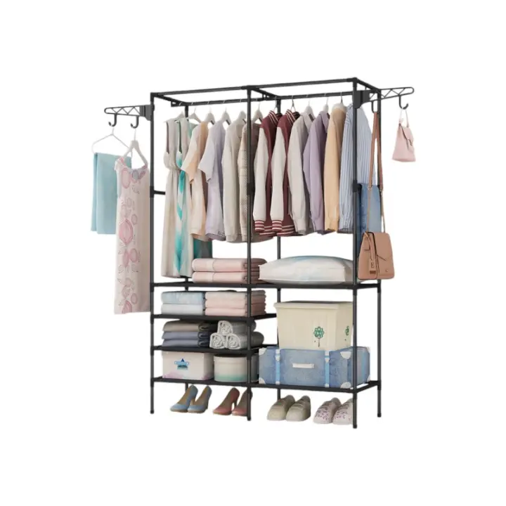 Perchero de doble fila para ropa, perchas grandes para suelo con ganchos colgantes, varillas para abrigos y zapatos, estante de almacenamiento para el hogar, percha para ropa - 1